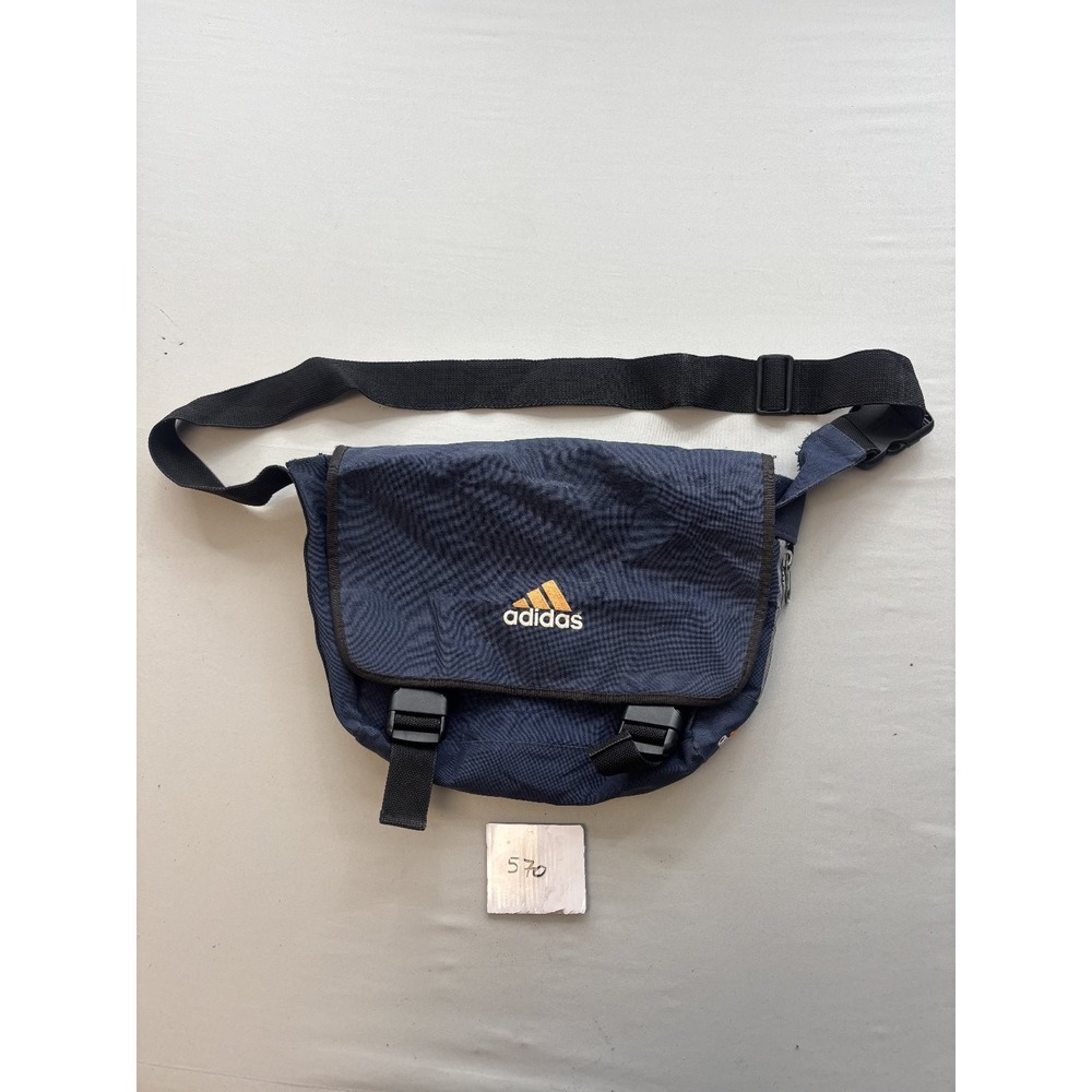 Adidas Navy Blue Messenger Bag Crossbody Waist Pack Sporty Y2K Navy Orange